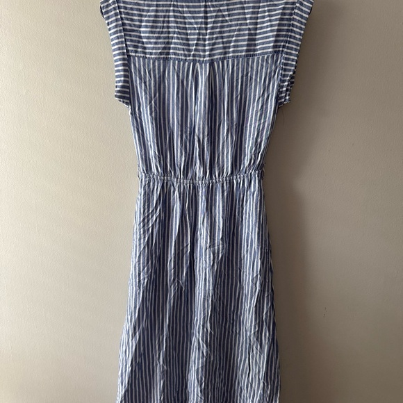Monteau LA 100% Rayon Shirt Dress Midi Length Blue White Stripe Sz  XS - Picture 4 of 6